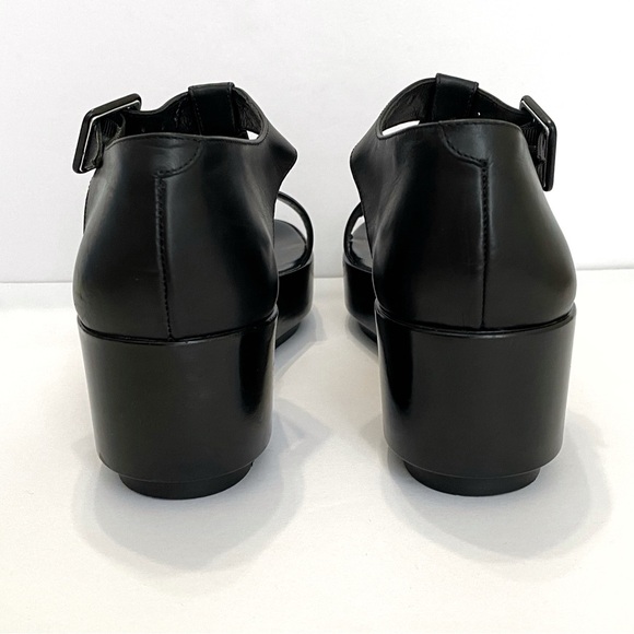 VINTAGE ROBERT CLERGERIE BLACK LEATHER T STRAP PLATFORM SANDALS - Picture 5 of 8